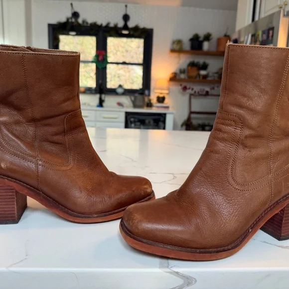 Turbulent Tan Leather Square Toe Mid-Calf Boots - Picture 8 of 13